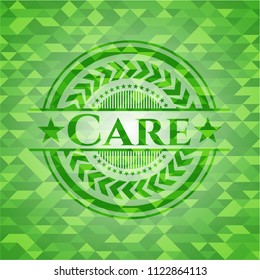 Care green emblem. Mosaic background