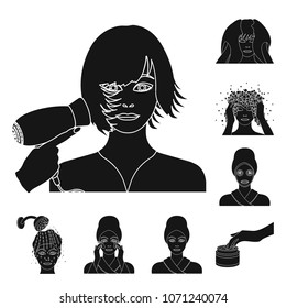 Care of hair and face black icons in set collection for design. Perfumes and makeup vector symbol stock web illustration.
