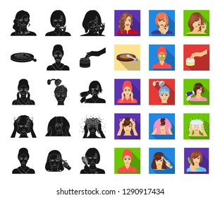 Care of hair and face black,flat icons in set collection for design. Perfumes and makeup vector symbol stock web illustration.