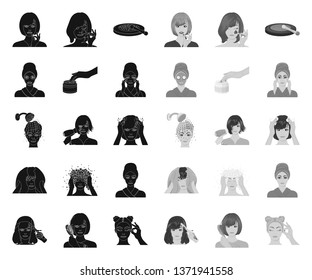 Care of hair and face black.mono icons in set collection for design. Perfumes and makeup vector symbol stock web illustration.