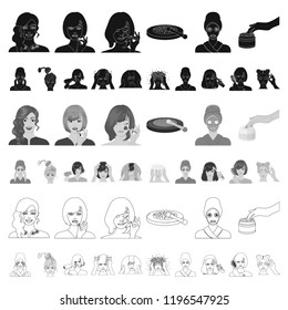 Care of hair and face cartoon icons in set collection for design. Perfumes and makeup vector symbol stock web illustration.