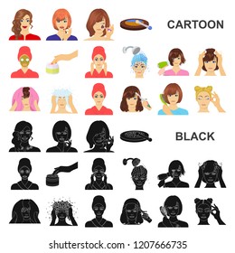 Care of hair and face cartoon icons in set collection for design. Perfumes and makeup vector symbol stock web illustration.