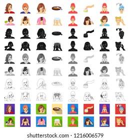 Care of hair and face cartoon icons in set collection for design. Perfumes and makeup vector symbol stock web illustration.