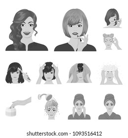 Care of hair and face monochrome icons in set collection for design. Perfumes and makeup vector symbol stock web illustration.