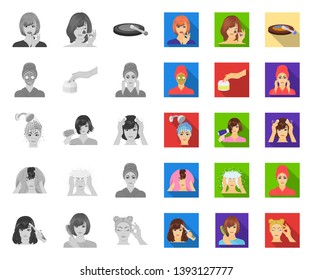 Care of hair and face mono,flat icons in set collection for design. Perfumes and makeup vector symbol stock web illustration.