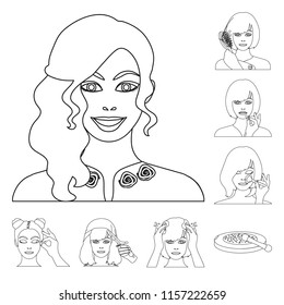 Care of hair and face outline icons in set collection for design. Perfumes and makeup vector symbol stock web illustration.