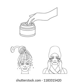 Care of hair and face outline icons in set collection for design. Perfumes and makeup vector symbol stock web illustration.