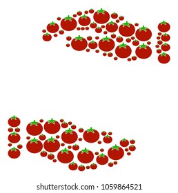 Care Hands collage of tomatoes in various sizes. Vector tomatoes symbols are composed into care hands figure. Vegetarian vector illustration.