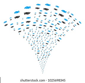 Care Hands explosion fountain. Vector illustration style is flat iconic symbols. Object fountain organized from random pictograms as care hands fireworks.