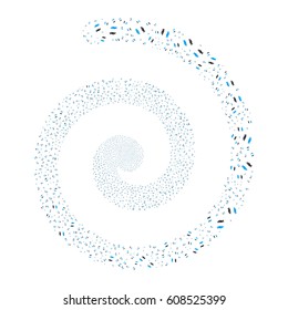 Care Hands fireworks vortex spiral. Vector illustration style is flat bicolor blue and gray scattered symbols. Object whirlpool organized from scattered pictograms.