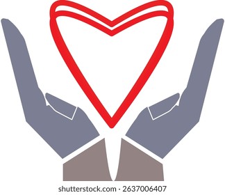 Care hands with heart icon black and red