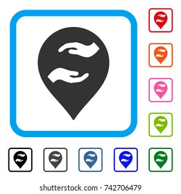 Care Hands Marker icon. Flat gray iconic symbol in a light blue rounded square. Black, gray, green, blue, red, orange color additional versions of Care Hands Marker vector.