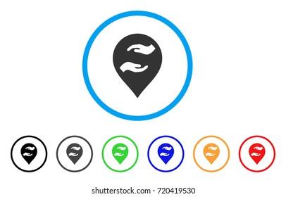 Care Hands Marker rounded icon. Style is a flat care hands marker gray symbol inside light blue circle with black, gray, green, blue, red, orange variants.