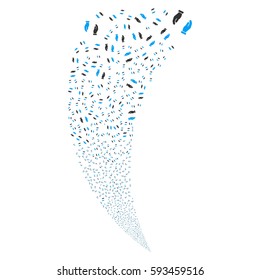 Care Hands random fireworks stream. Vector illustration style is flat blue and gray iconic symbols on a white background. Object fountain made from scattered icons.