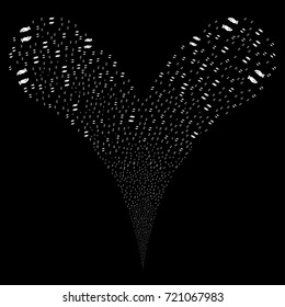 Care Hands source stream. Vector illustration style is flat white iconic care hands symbols on a black background. Object fountain done from random symbols.