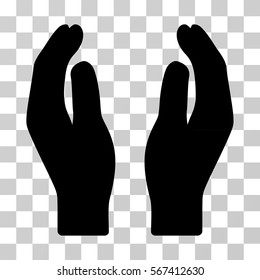 Care Hands vector icon. Illustration style is flat iconic black symbol on a transparent background.
