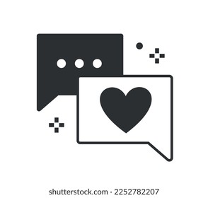 Care heart speech bubble icon black. Communication in social networks and messengers, interaction on Internet, love correspondence and email. Modern technologies. Cartoon flat vector illustration