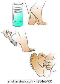 care heels, woman rubs the heel stone, holding hands feet