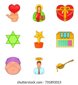Care help icons set. Cartoon set of 9 care help vector icons for web isolated on white background