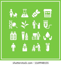care icon. 16 care vector set. overweight, vial, cleaner and green tea icons for web and design about care theme