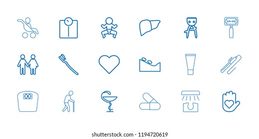 Care icon. collection of 18 care outline icons such as hair removal, spa stone, heart, family, newborn child, heart on hand. editable care icons for web and mobile.