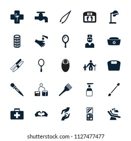 Care icon. collection of 25 care filled icons such as mirror, salon hair dryer, tweezers, coloring brush, hair curler, cotton buds. editable care icons for web and mobile.