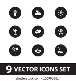 Care icon. collection of 9 care filled icons such as baby, electric razor, hand with heart, pill, virus and pills, lawn mower, heart. editable care icons for web and mobile.