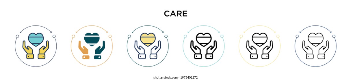 Care icon in filled, thin line, outline and stroke style. Vector illustration of two colored and black care vector icons designs can be used for mobile, ui, web