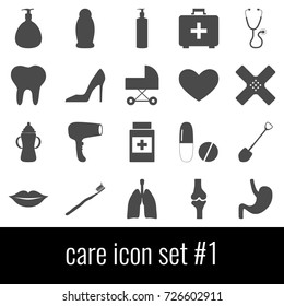 Care. Icon set 1. Gray icon on white background.