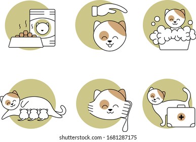 
Сat care icon set. Linear vector images on a white background.