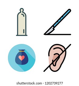 care icon set. vector set about condom, deaf, scalpel and donation icons set.