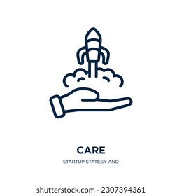 care icon from startup stategy and success collection. Thin linear care, heart, treatment outline icon isolated on white background. Line vector care sign, symbol for web and mobile