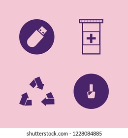 care icon. care vector icons set nail polish, recycle sign, pills bottle and flash driver