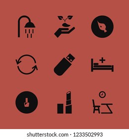 care icon. care vector icons set nail polish, brush, lipstick and hospital bed