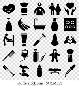 Care icons set. set of 25 care filled icons such as baby changing room, pipette, baby, cream tube, nose, shaving brush, lipstick, soap, brush, toothbrush, shower, bottle soap