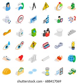 Care icons set. Isometric style of 36 care vector icons for web isolated on white background