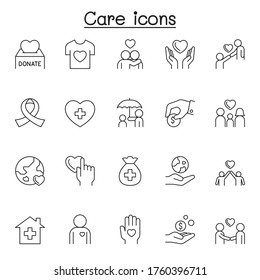 Care icons set in thin line style