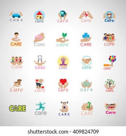 Care Icons Set-Isolated On Gray Background-Vector Illustration,Graphic Design. Healthcare Concept