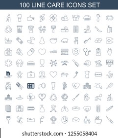 Care Icons. Trendy 100 Care Icons. Contain Icons Such As Thermometer, Injured Finger, Old Man With Child, Nurse Hat, Sick Emot, Mirror, Salon Hair Dryer. Care Icon For Web And Mobile.