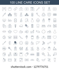 care icons. Trendy 100 care icons. Contain icons such as cream tube, hands holding heart, Banana, hand holding heart, heart tag, case with heart. care icon for web and mobile.