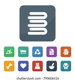 Care icons. vector collection filled care icons such as medical bowl, recycle, man with vacuum cleaner, towels, heart, health insurance, hospital stretcher