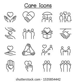 Care, Kindness, Generous icon set in thin line style