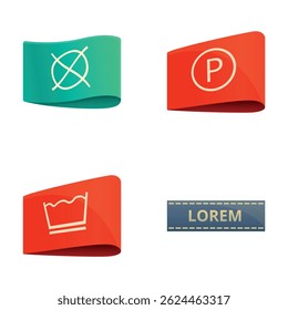 Care label icons set cartoon vector. Wash cloth label. Clothes tag
