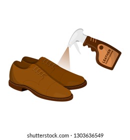 Care for leather shoes. Applying conditioner on the clean footwear. Business accessory. Classic style. Vector illustration in cartoon style