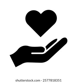Care line and glyph icon, family and love, hand holding heart sign, vector graphics, a linear pattern on a white background, eps 10.