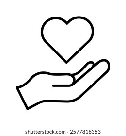 Care line and glyph icon, family and love, hand holding heart sign, vector graphics, a linear pattern on a white background, eps 10.