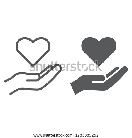 Care line and glyph icon, family and love, hand holding heart sign, vector graphics, a linear pattern on a white background, eps 10.