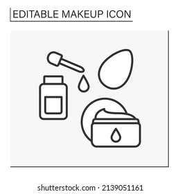  Icono de línea de atención. Productos de belleza para la humectación de la piel. Crema sérica y facial. Concepto de maquillaje. Ilustración vectorial aislada. Trazo editable