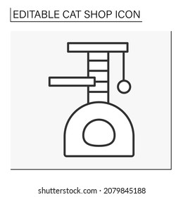  Care line icon. Cat house with tower for games. Cat shop. Shop concept. Isolated vector illustration. Editable stroke