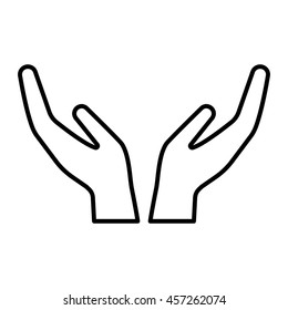 Care line icon with hands gesture. Cupped hands symbolizing support, care, protection. Vector Illustration